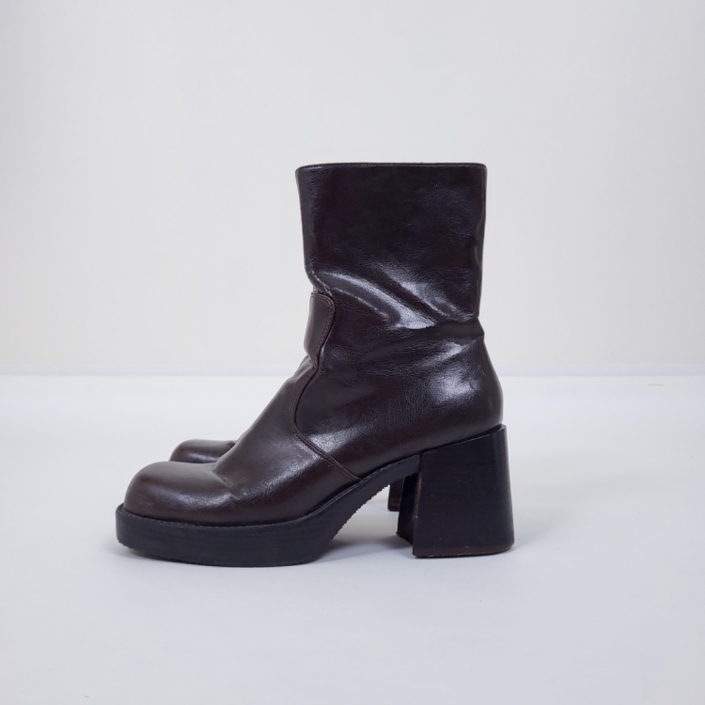 Vintage chunky heel boot square toe platform sock boot calf booties gogo - Picture 6 of 13